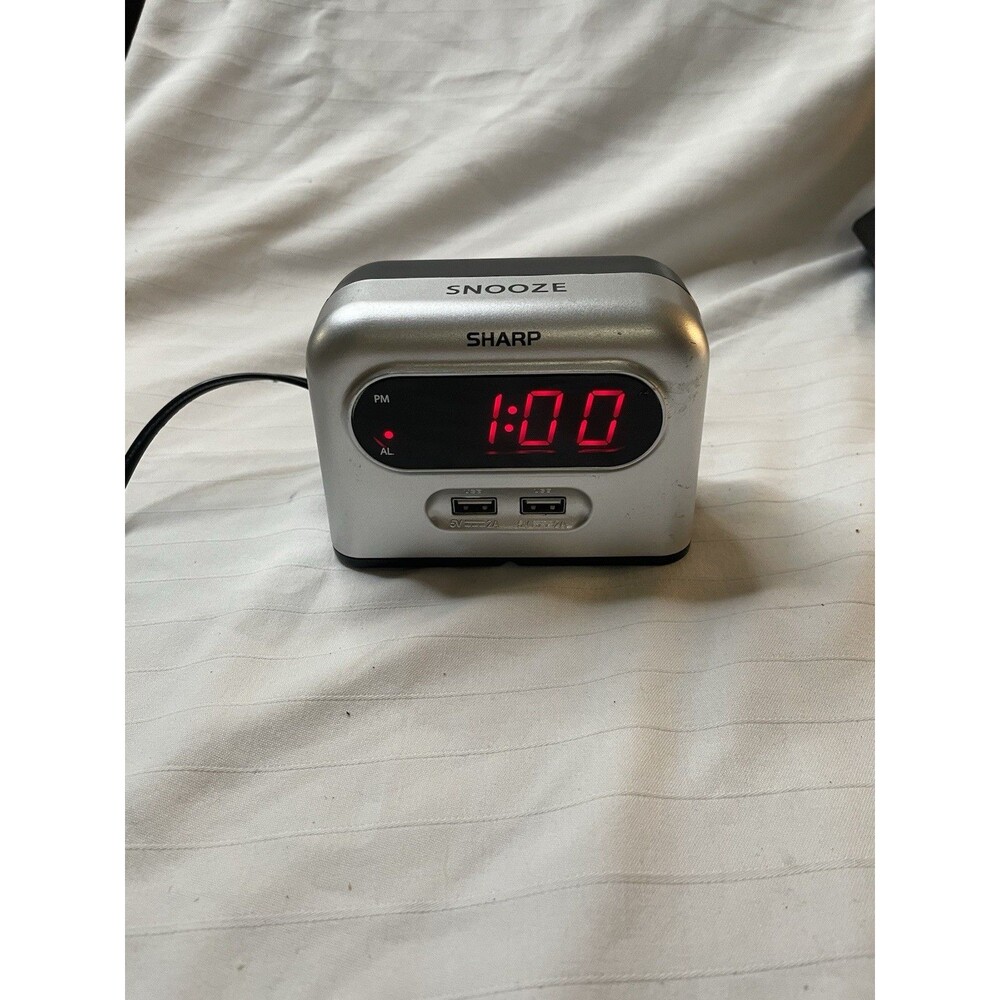Sharp Bedside Alarm Clock with 2 Rapid Charge USB Phone Charging Ports